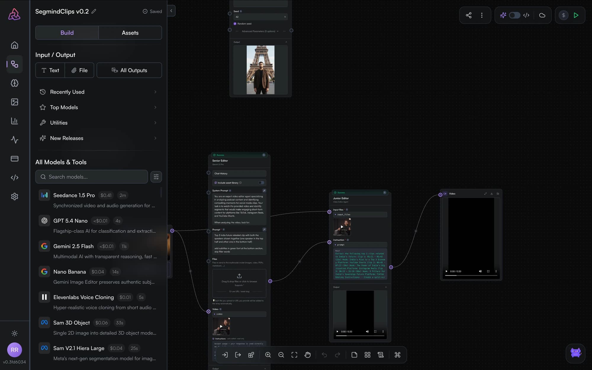 The PixelFlow editor with the canvas, sidebar, and run controls labeled