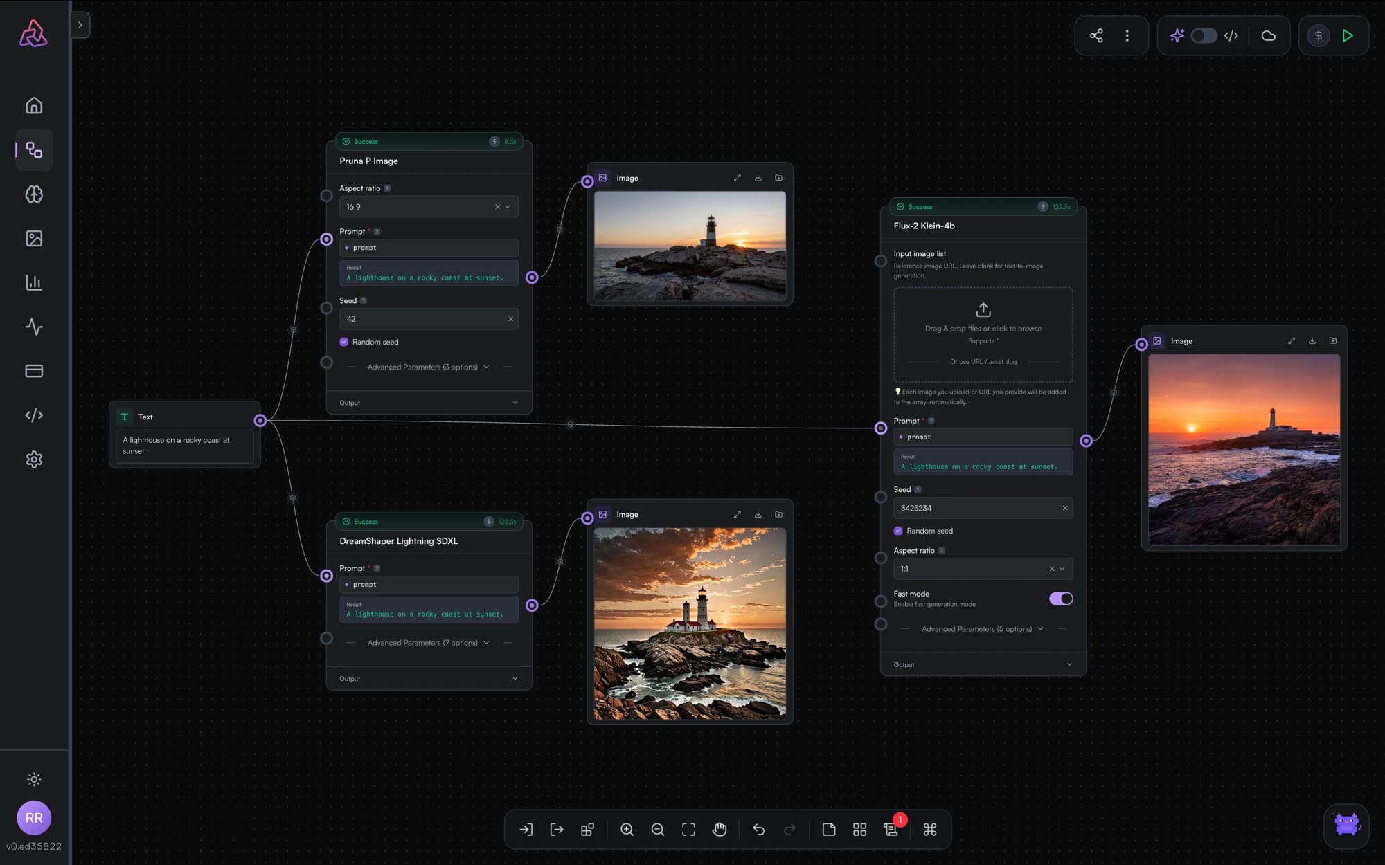 One input node feeding three different image models in parallel