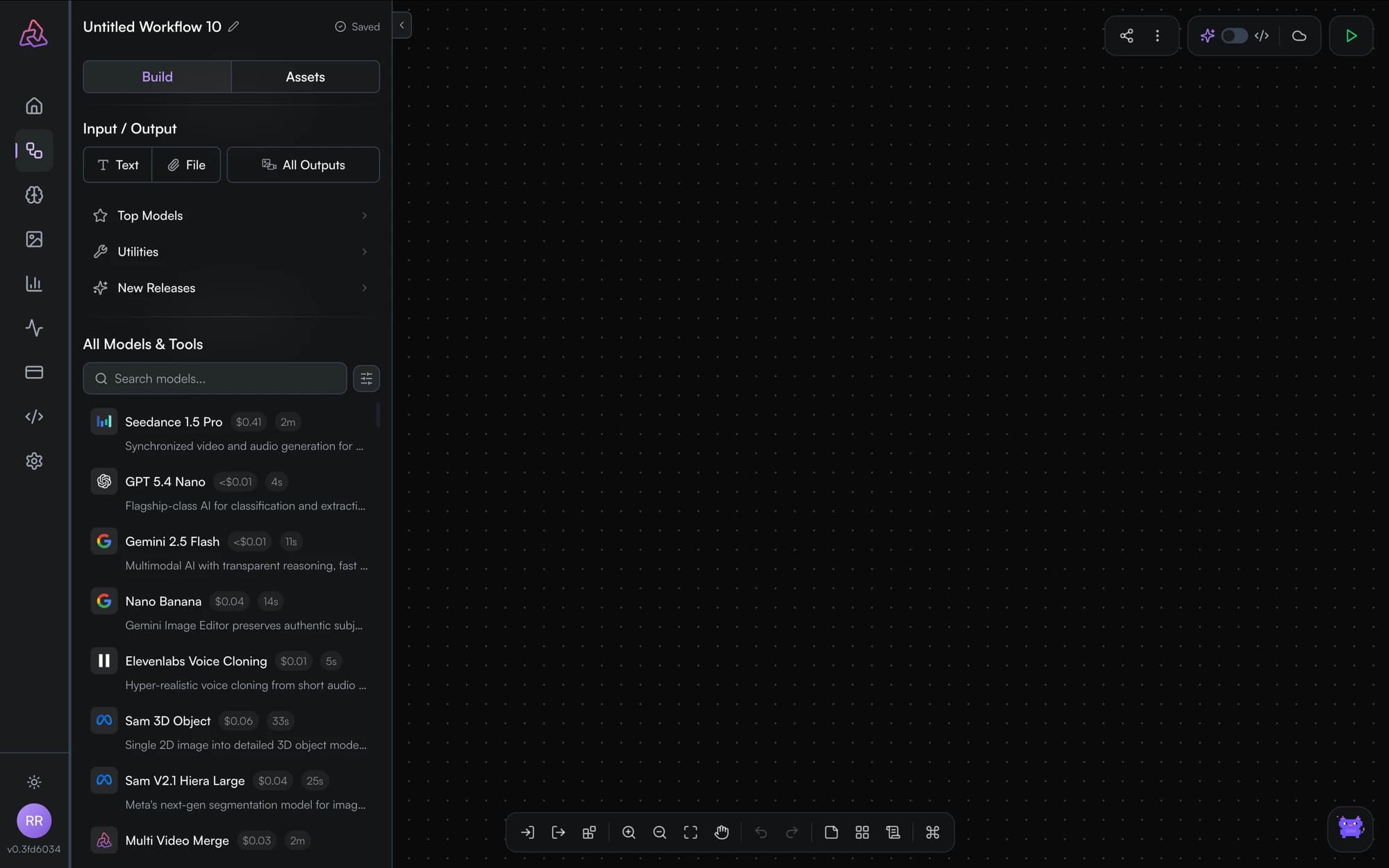 An empty PixelFlow canvas after creating a new workflow