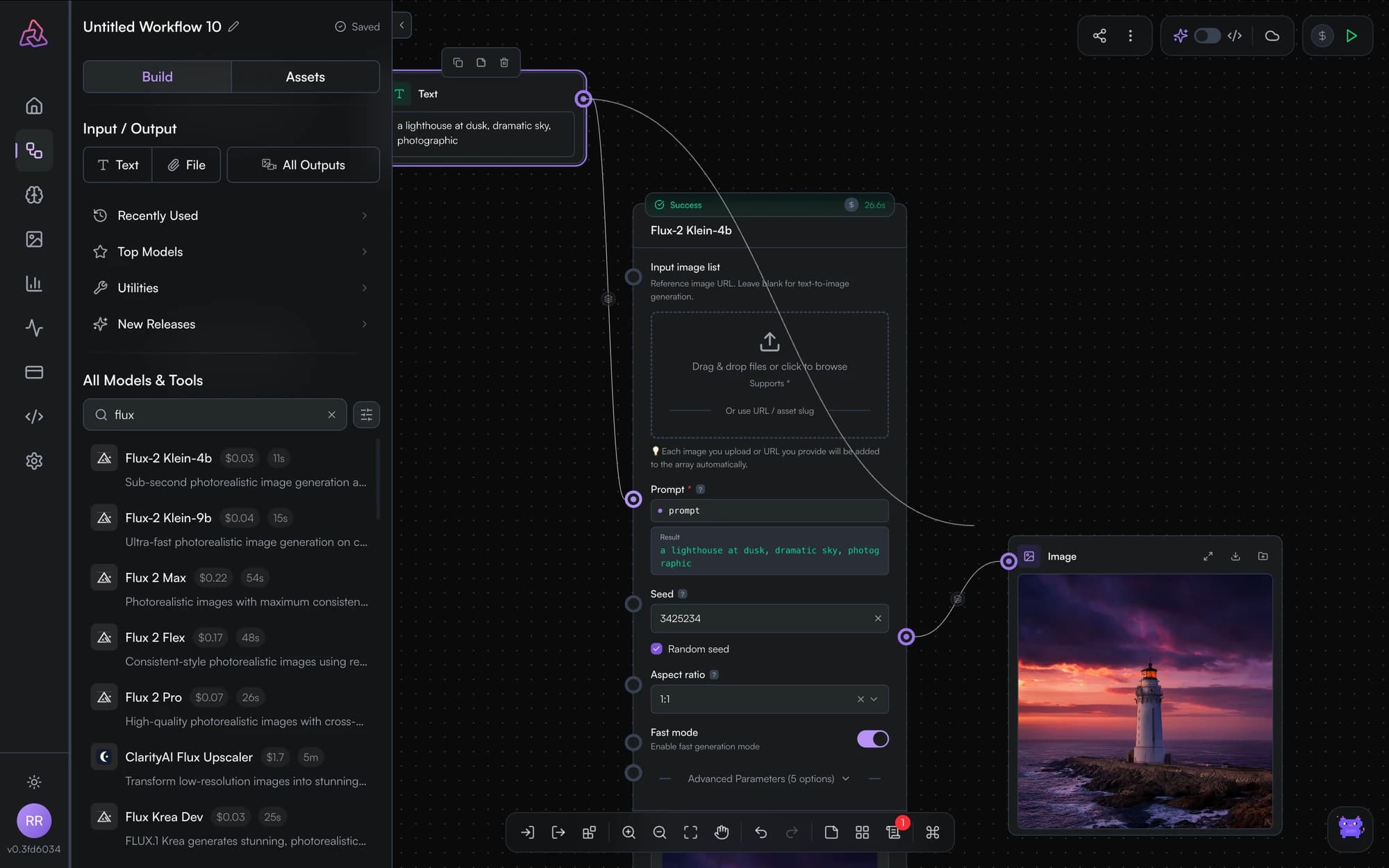Connecting an input node to a model node on the PixelFlow canvas