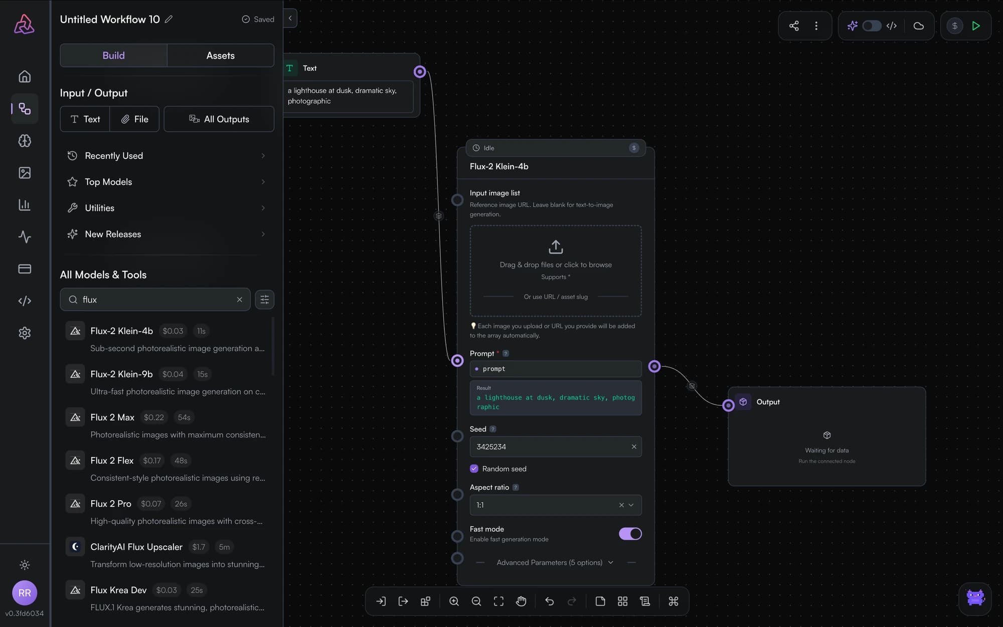 Output node connected to the model node
