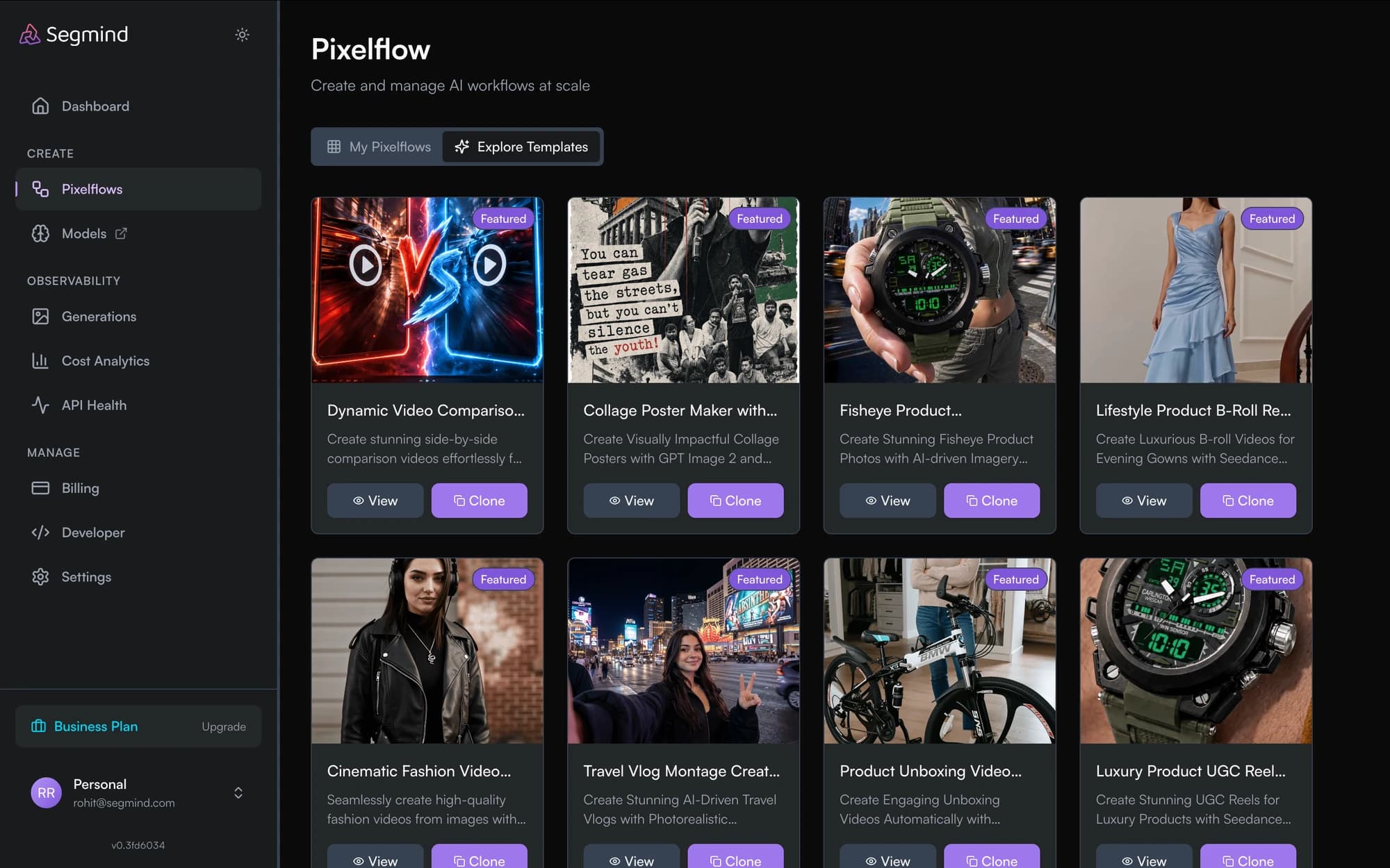 The PixelFlow template gallery